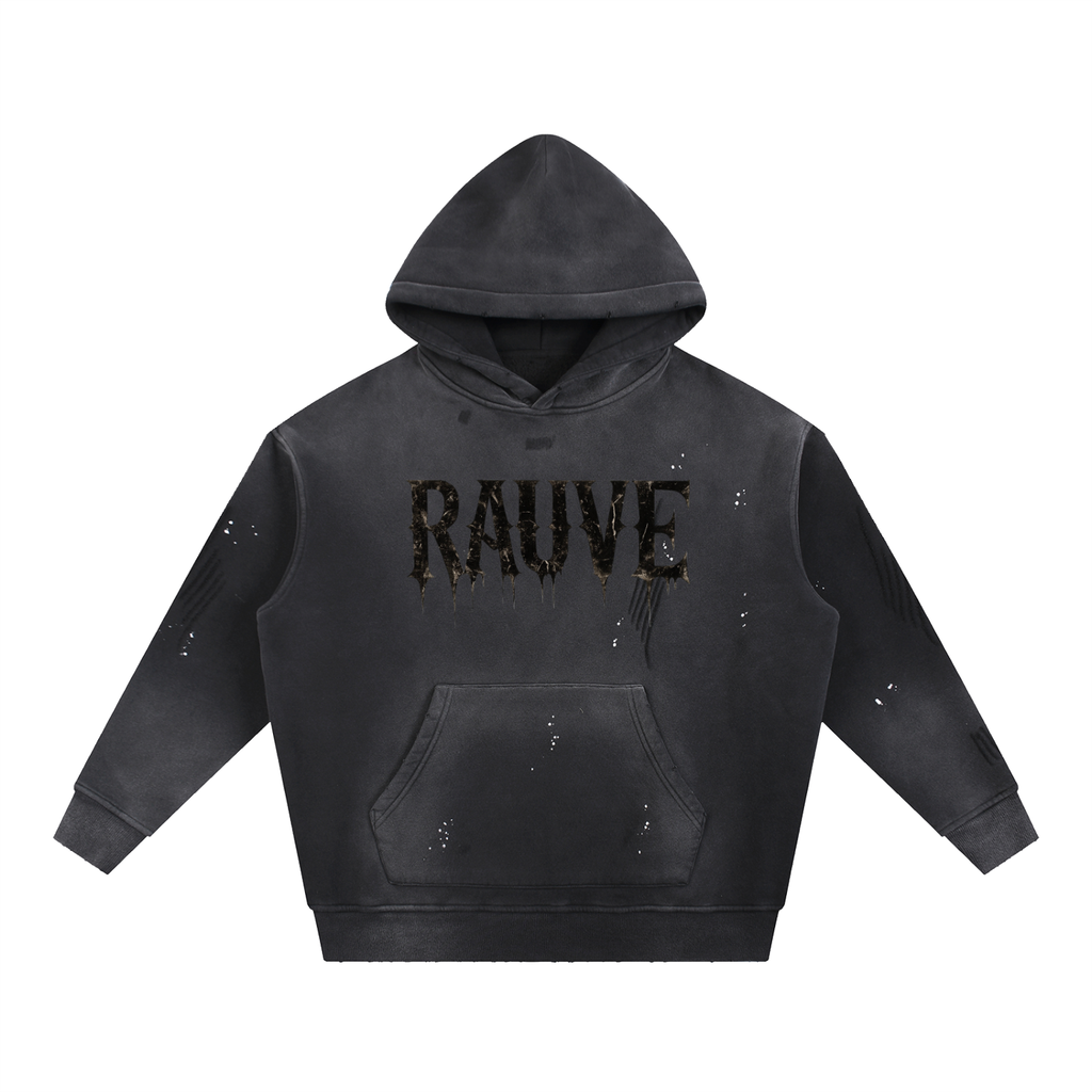 Vintage Washed Frayed Fleece Hoodie
